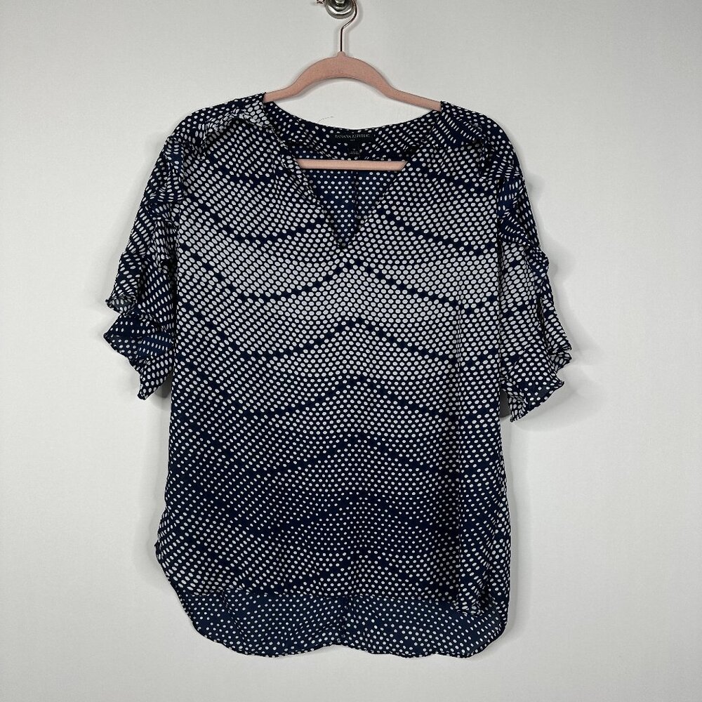 2/$30 Banana Republic Flutter Short Sleeve V-Neck Blouse Spot Dot Print #A1380 - Picture 3 of 8
